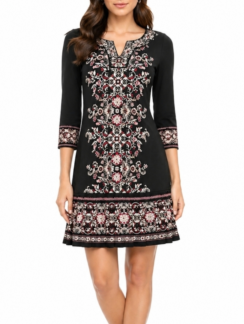 NWT White House Black Market Black Embellished Embroidered Pleat Hem Shi…